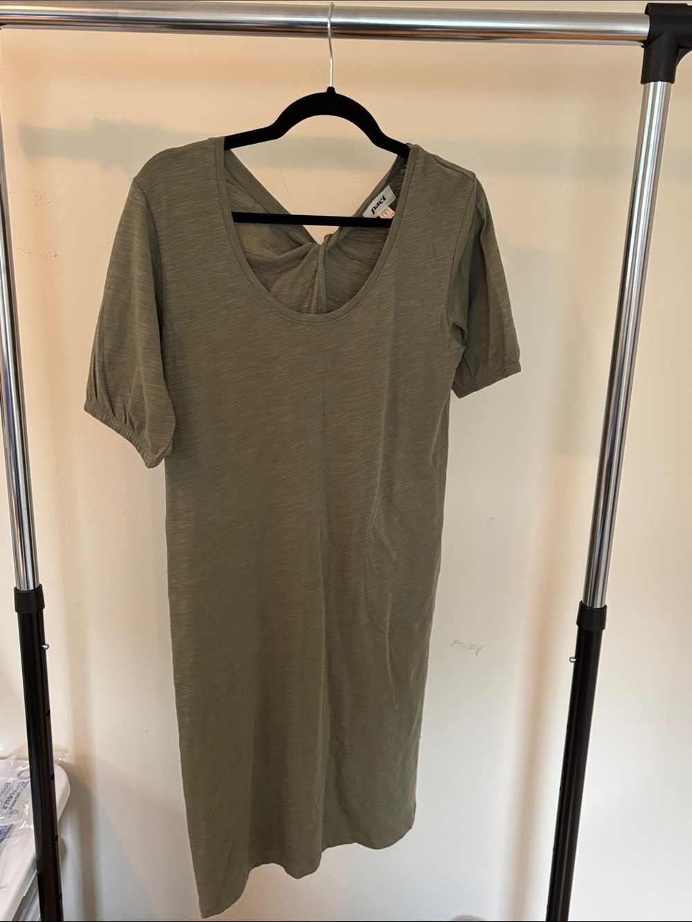 Pact Olive Green Sage Cotton Scoop Neck Midi Dress